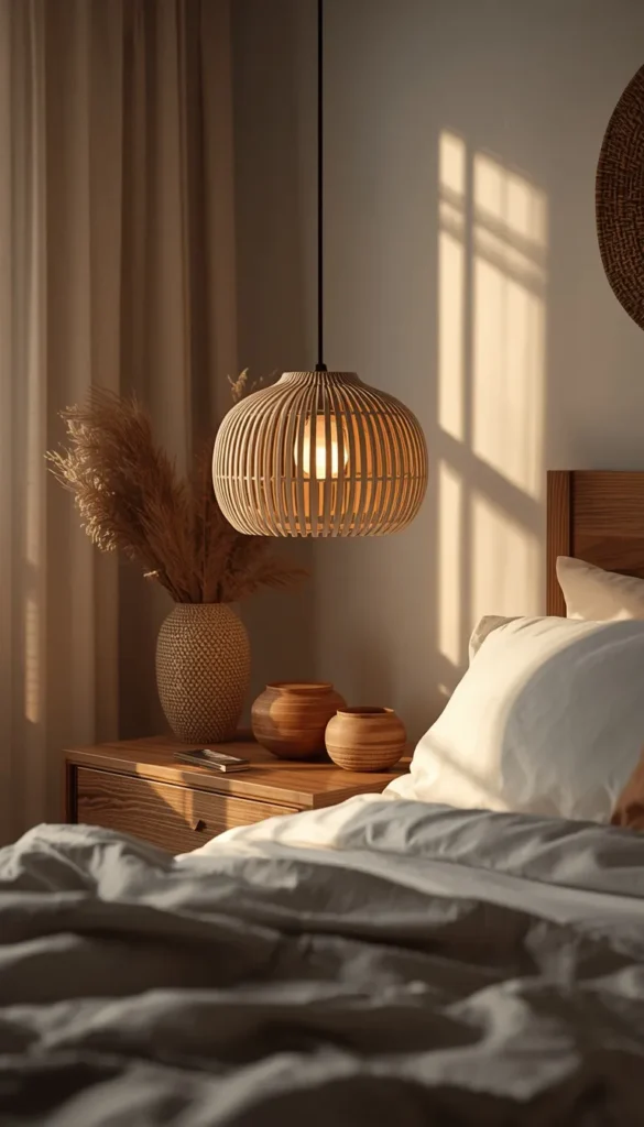 Layered Pendant Lighting Over Nightstands