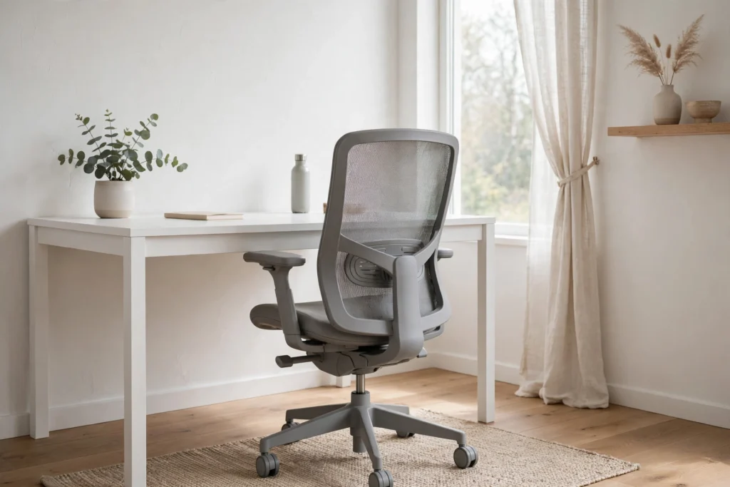 Ergonomic office chair at a modern home office desk